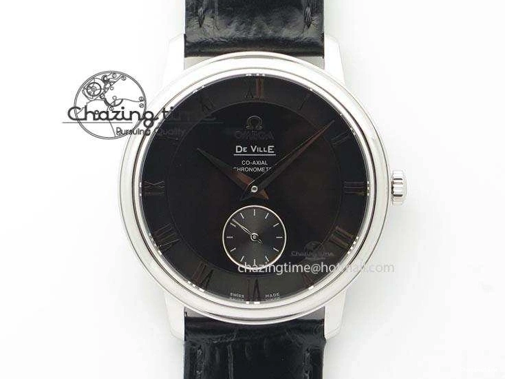0103 De Ville MK 1:1 Best Edition SS Black Dial On Black Leather Asian Seagull T1701 (Sec@6) Unisex 8243